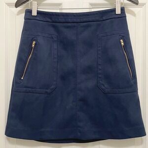 Loft Outlet Faux Suede Above Knee Skirt Navy Blue Zipper Pockets‎ Lined Size 4